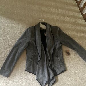 Houndstooth waterfall blazer with leather trim